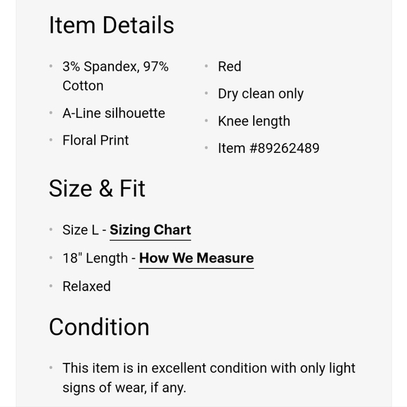 🖤 Last 1❣️ red floral cotton a line casual skirt preowned - Picture 4 of 5